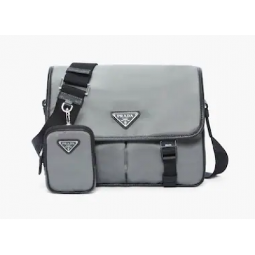 Prada Umhängetasche aus Re-Nylon und Saffiano-Leder 2VD769 grau