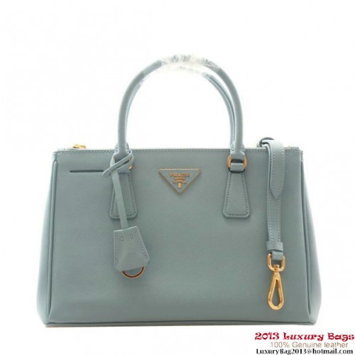 Prada Saffiano Leder 30cm Tragetasche BN1801 Hellblau
