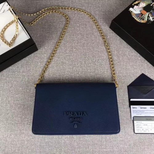 Prada Saffiano Logo Umhängetasche 1BP012 Blau