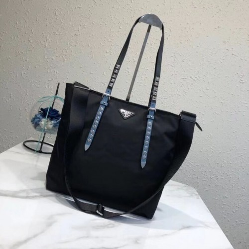 Prada Tote aus Saffiano-Leder und Nylon 1BG212 schwarz&blau