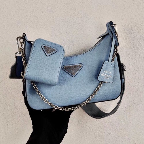 Prada Mini-Schultertasche aus Saffiano-Leder 2BH204 Himmelblau
