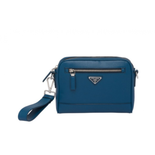 Prada Schultertasche aus Saffiano-Leder 2VH063 blau