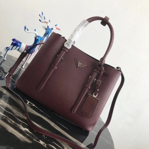 Prada Saffiano Original Leder Tragetasche BN2838 Weinrot