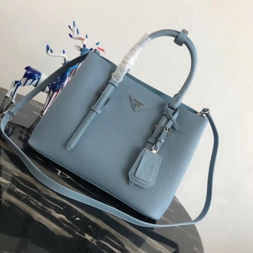 Prada Saffiano original Leder Tragetasche BN2838 himmelblau