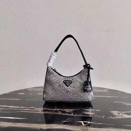 Prada Mini-Tasche aus Satin mit künstlichen Kristallen 1BE515Z schwarz