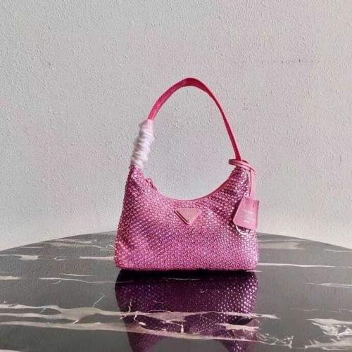 Prada Mini-Tasche aus Satin mit künstlichen Kristallen 1BE515Z rosa