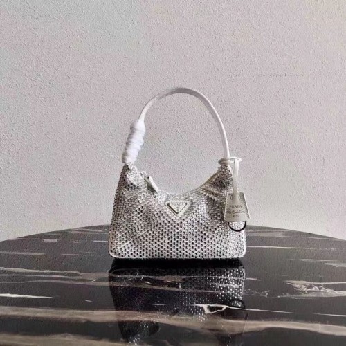 Prada Mini-Tasche aus Satin mit künstlichen Kristallen 1BE515Z weiß