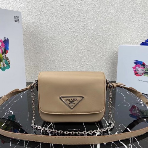 Prada Kleine Schultertasche aus gebürstetem Leder 1BA263 Kekse