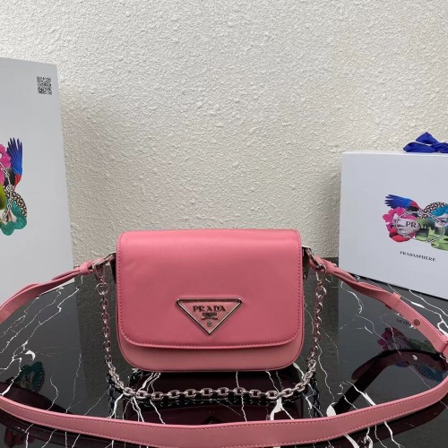 Prada Kleine Schultertasche aus gebürstetem Leder 1BA263 Rosa