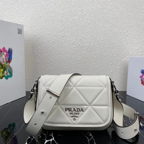 Prada System Nappaleder Patchwork Tasche 1BG283 weiß