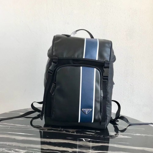 Prada Technischer Stoff- und Lederrucksack 2VZ135 schwarz&blau