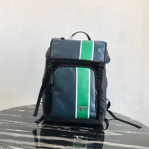 Prada Technischer Stoff- und Lederrucksack 2VZ135 schwarz&grün