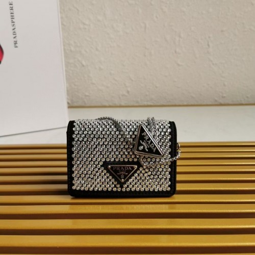 Prada kleine Tasche aus Leder mit künstlichen Kristallen Umhängetasche 1NE124 Schwarz