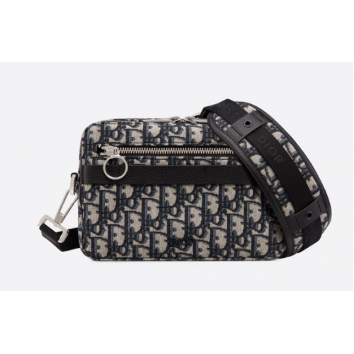 SAFARI MESSENGER BAG Genarbtes Kalbsleder in Schwarz und Dior Oblique Jacquard 1SFPO101
