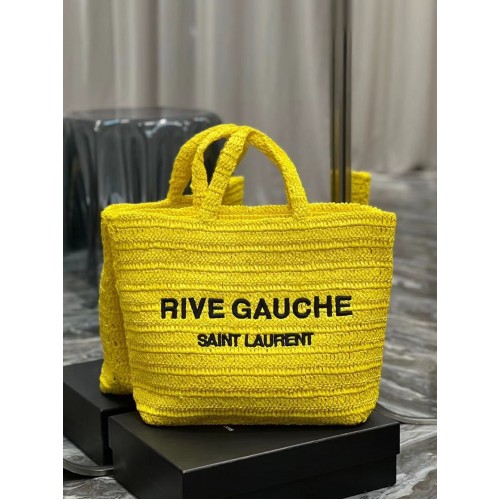 SAINT LAURENT RIVE GAUCHE SUPPLE TOTE BAG IN RAFFIA CROCHET 688864 gelb