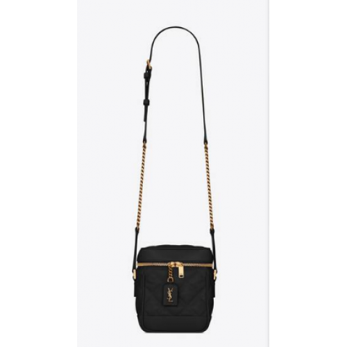 SAINT LAURENT 80S VANITY BAG AUS CARRE-GESTEPPTEM GRAIN DE POUDRE GEPRÄGTE LEDER 649779 schwarz