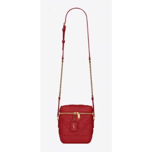 SAINT LAURENT 80S VANITY BAG AUS CARRE-GESTEPPTEM GRAIN DE POUDRE GEPRÄGTE LEDER 649779 rot