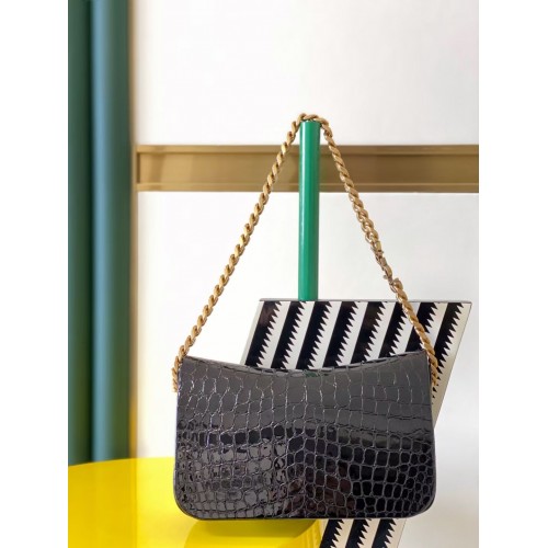 SAINT LAURENT CASSANDRA AUS GLÄNZENDEM LEDER MIT KROKODIL-PRÄGUNG Y642009 Schwarz