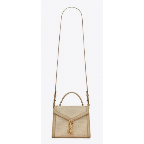 SAINT LAURENT CASSANDRA MINI-TASCHE MIT GRIFF AUS CANVAS UND SAINT-LAURENT-LEDER 623930 BEIGE UND MEERSALZ