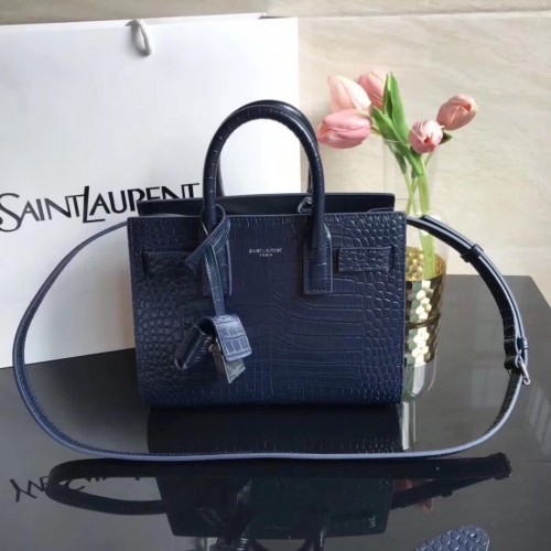 SAINT LAURENT Organtasche aus Leder mit Krokoprägung 392035 Dunkelblau
