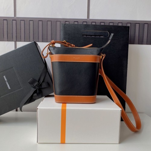 SAINT LAURENT KAIA KLEINE TASCHE AUS GLÄNZENDEM LEDER Y821002 schwarz&braun