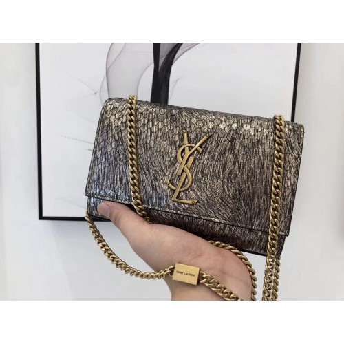 SAINT LAURENT Kate Schultertasche aus Schlangenleder mit Krokoprägung 474366 Gold