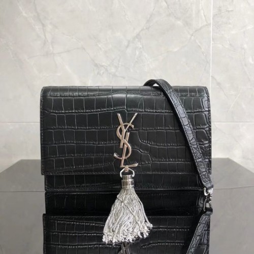 SAINT LAURENT Kate Umhängetasche aus Leder mit Krokoprägung 452159 schwarz