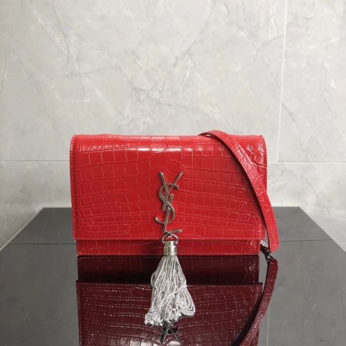 SAINT LAURENT Kate Umhängetasche aus Leder mit Krokoprägung 452159 rot