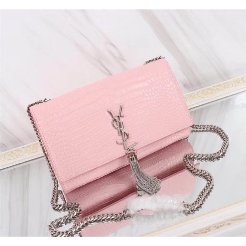 SAINT LAURENT Kate Monogram Medium Schultertasche aus Leder mit Krokoprägung 9288 Pink