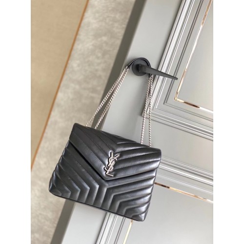 SAINT LAURENT LOULOU MEDIUM AUS MATELASSE-LEDER 459749 Schwarz&Altsilber