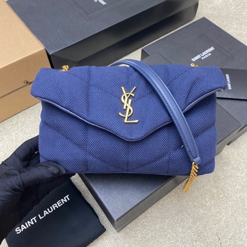 SAINT LAURENT LOULOU KLEINE KETTENTASCHE AUS CANVAS 620333 BLAU