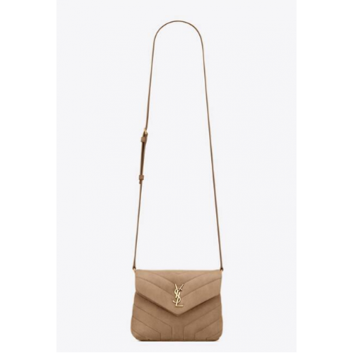 SAINT LAURENT LOULOU KLEINE KETTETASCHE AUS GESTEPPTEM UND WILDLEDER 4946991 TAUPE