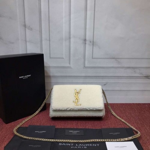 SAINT LAURENT Gesteppte Schultertasche aus Lammwollleder Y3709 weiß