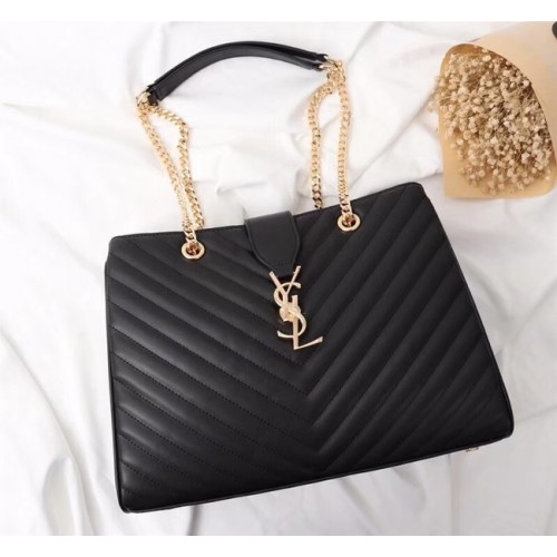 SAINT LAURENT Loulou Monogram extra große Schultertasche aus gestepptem Leder 26587 schwarz