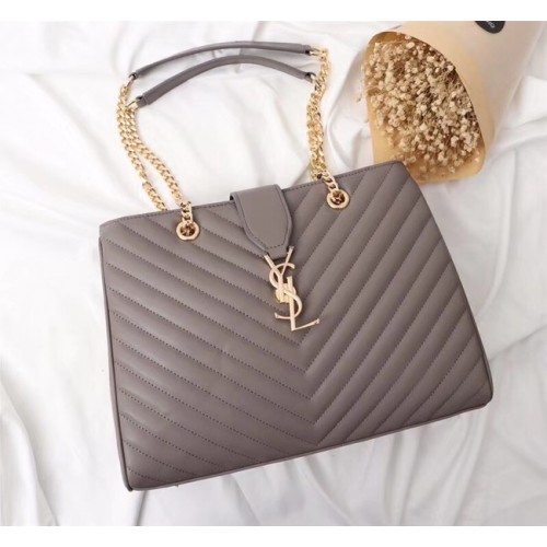 SAINT LAURENT Loulou Monogram extragroße Schultertasche aus gestepptem Leder 26587 grau