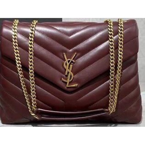 SAINT LAURENT Loulou Monogram Medium Umhängetasche aus gestepptem Leder 74558 Wine Gold Hardware