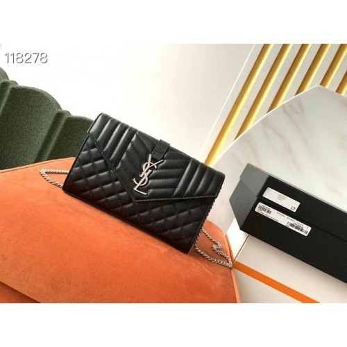 SAINT LAURENT MONOGRAMM KETTENGELDBÖRSE AUS MATELASSE GRAIN DE POUDRE GEPRÄGTEM LEDER 620280 BLACK&SIlouis VuittonER