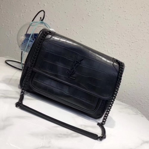 SAINT LAURENT Medium Niki Chain Bag Cabas Leder mit Krokoprägung 498894 Schwarz