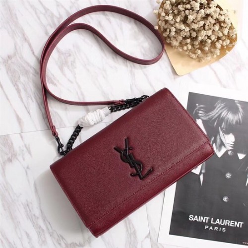 SAINT LAURENT Monogram Kate Umhängetasche aus Leder 26806 Burgenrot