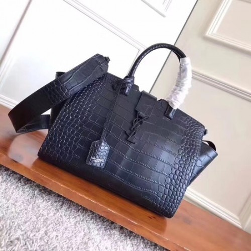 SAINT LAURENT NANO SAC DE JOUR SOUPLE Tragetasche Leder mit Krokoprägung 3807 schwarz