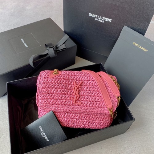 SAINT LAURENT NIKI KLEINE KETTETASCHE AUS RAFFISCH 498892 ROSE