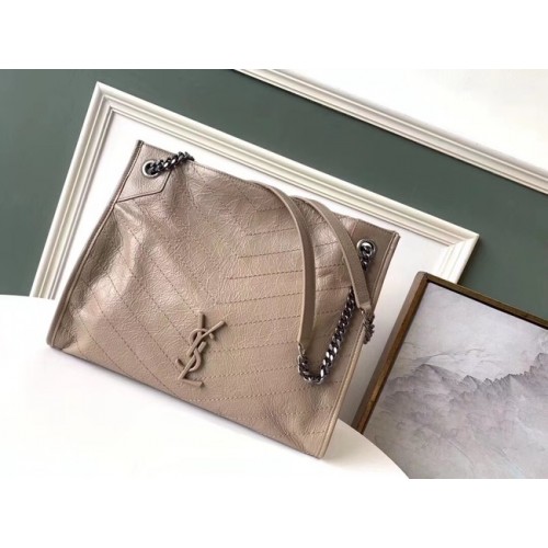 SAINT LAURENT NIKI MITTELGROSSE SHOPPING-TASCHE AUS GEKNAUTEM VINTAGE-LEDER 5814 Kastanie