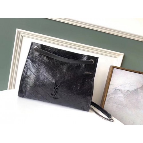 SAINT LAURENT NIKI MITTELGROSSE SHOPPING-TASCHE AUS CRINKLED VINTAGE-LEDER 5814 schwarz