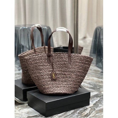 SAINT LAURENT MITTLERE PANIER TASCHE AUS BASTHEK 693242 Kaffee