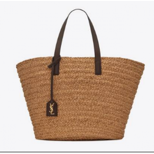 SAINT LAURENT PANIER MITTLERE TASCHE AUS RAFFIABAST 693242 ELFENBEIN