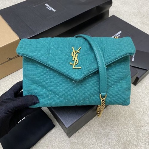 SAINT LAURENT PUFFER CHAIN BAG AUS DENIM UND GLATTLEDER 320333 Seeblau