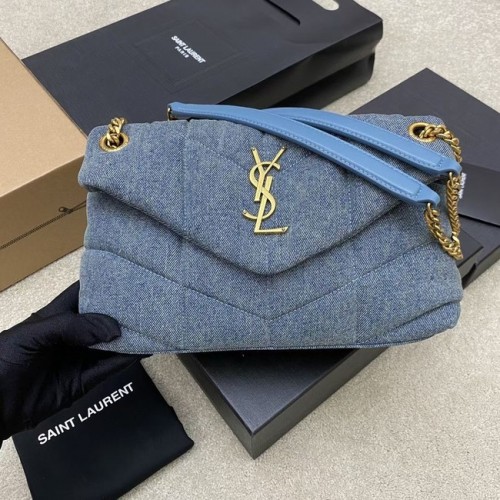 SAINT LAURENT PUFFER CHAIN BAG AUS DENIM UND GLATTLEDER 577476 BLAU