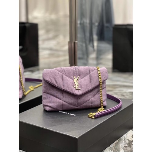 SAINT LAURENT PUFFER SPIELZEUGTASCHE AUS CANVAS UND GLATTEM LEDER 620333 GEBLEICHTER FLIEDER