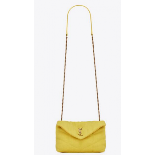 SAINT LAURENT PUFFER SPIELZEUGTASCHE AUS CANVAS UND GLATTEM LEDER 620333 JAUNE CITRON