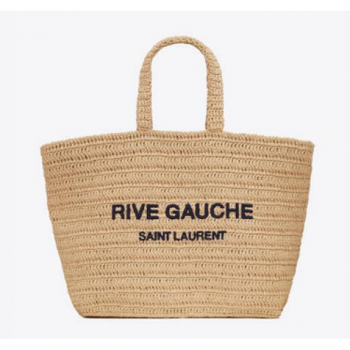 SAINT LAURENT RIVE GAUCHE FLEXIBLE TRAGETASCHE AUS HÄKELRAFFIA 688864 NATUR